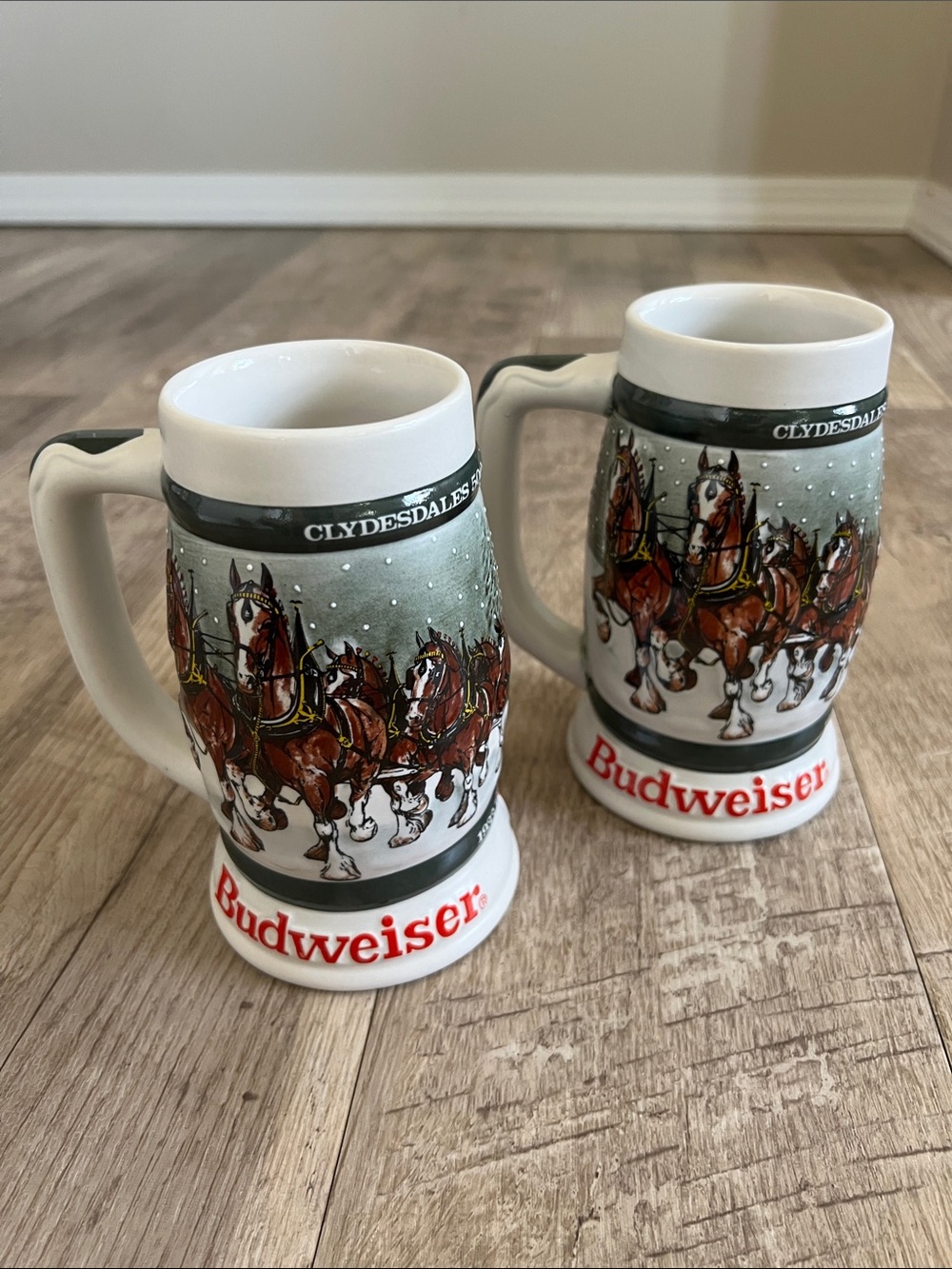 Budweiser 50th Anniversary Clydesdale Holiday Beer Steins 1933-1983.